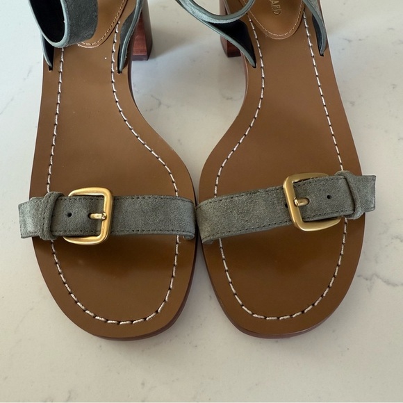 New Veronica Beard Elia Stone Army Green Ankle strap block heel Sandal Size: 6 - Picture 4 of 6